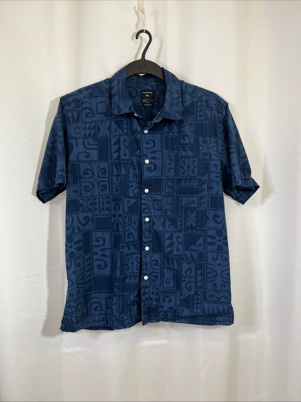 Quiksilver Men's Navy Blue Short-Sleeve Button-Down Shirt